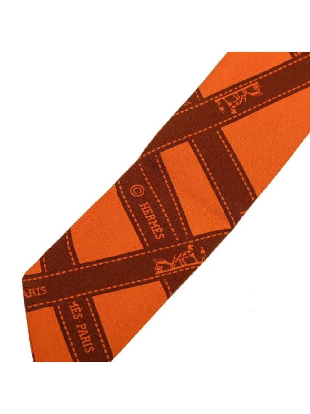 Hermes Twilly Bolduc Scarf Orange Brown Silk